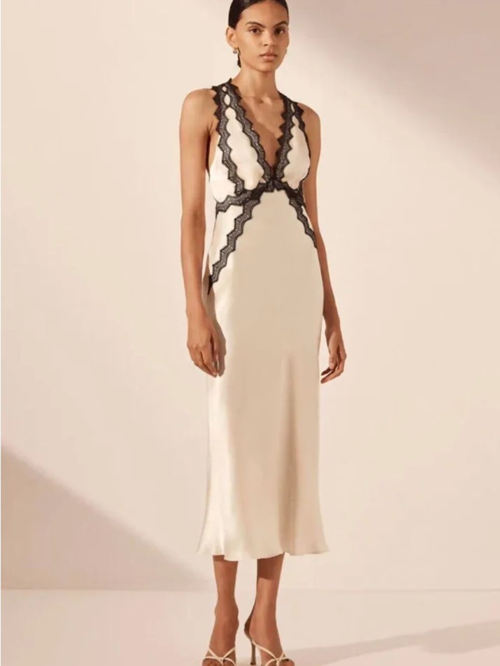 Ivory Slip Dress with Black Lace - Bridal